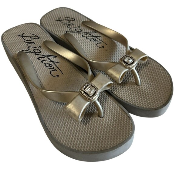 Brighton Bowie Rhinestone Bow Gray Silver Low Wedge Thong Sandal Size 8? - Picture 5 of 14